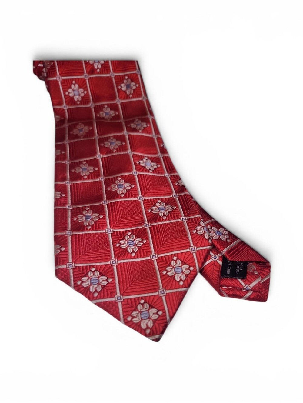 Jos. A. Bank Red Geometric Floral Silk Tiejo Made In Italy